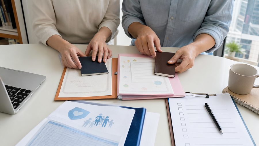 Korea digital nomad visa family application documents in an office scene