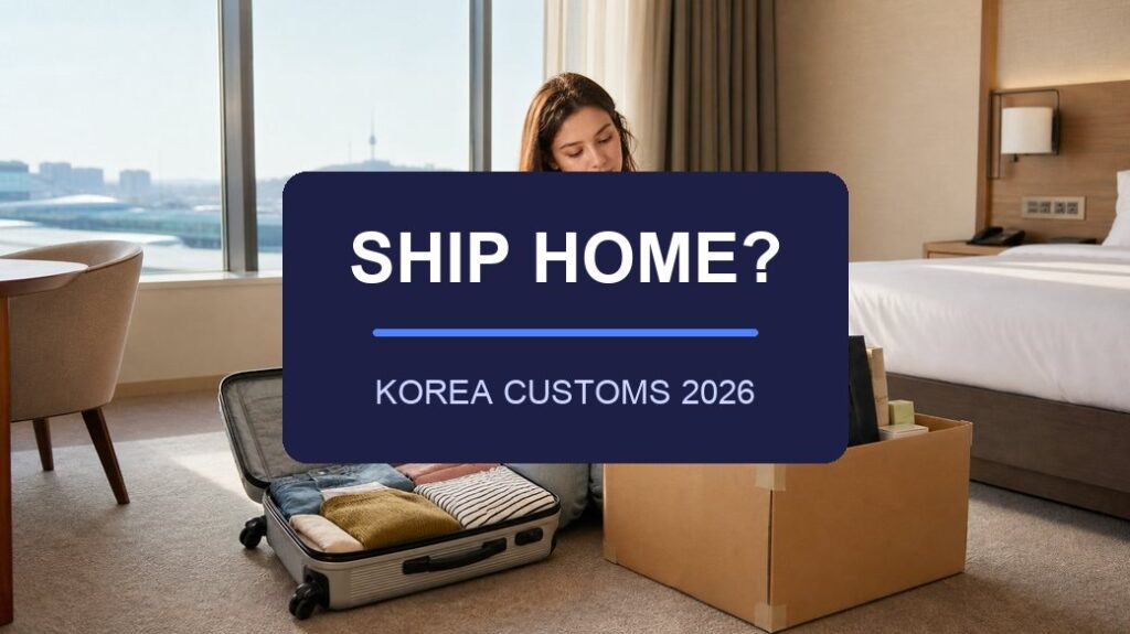 Korean purchases shipped home with suitcase and shipping box