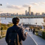how to get to Yeouido Han River Park 2026 AI thumbnail showing a visitor arriving at the Han River