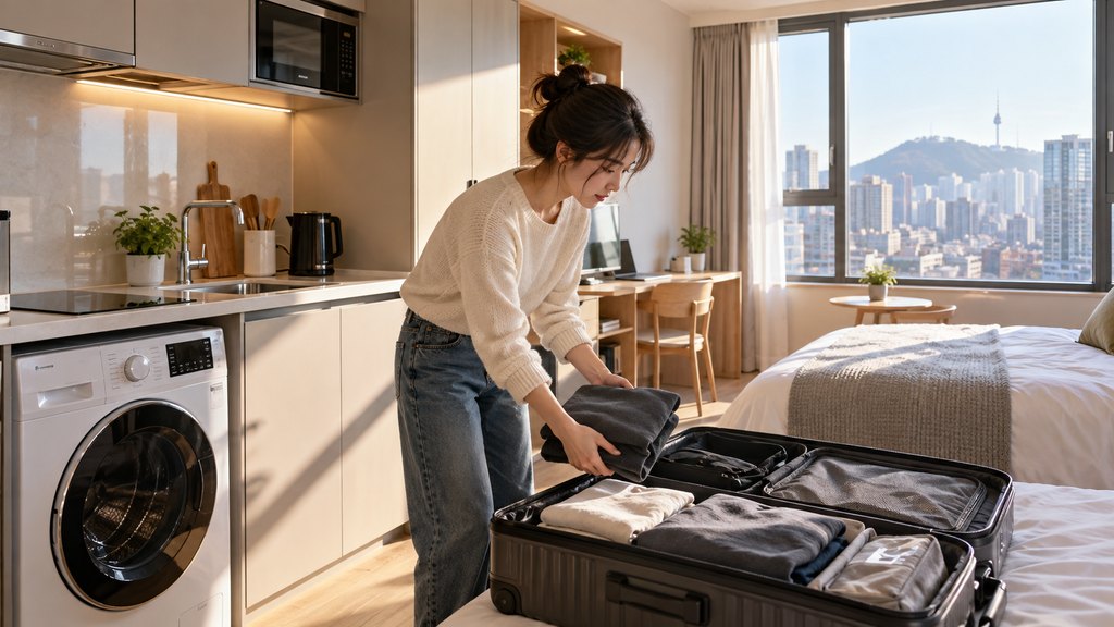 Seoul 30-night hotel vs serviced residence realistic scene showing the main article task in context