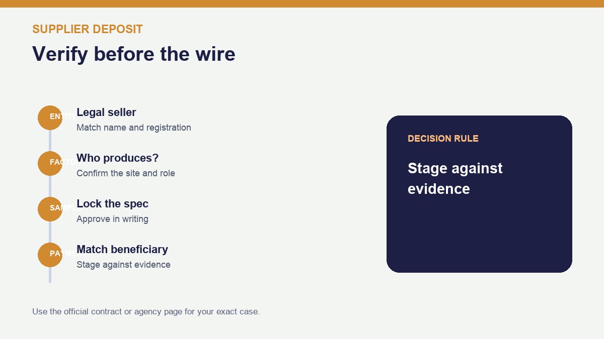 verify Korean manufacturer before deposit decision infographic with verified steps and cost checks